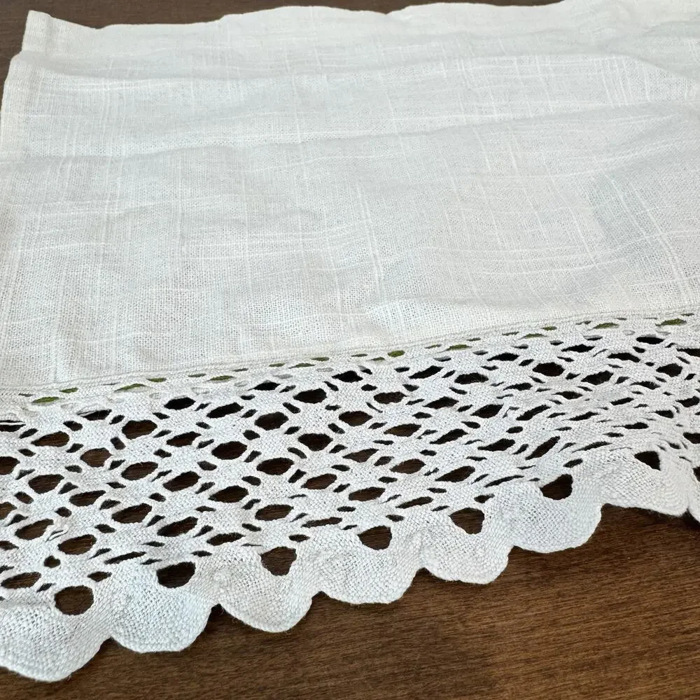 Vintage Style Off-White Linen Blend Valance Tier Curtain with Crochet Lace Trim